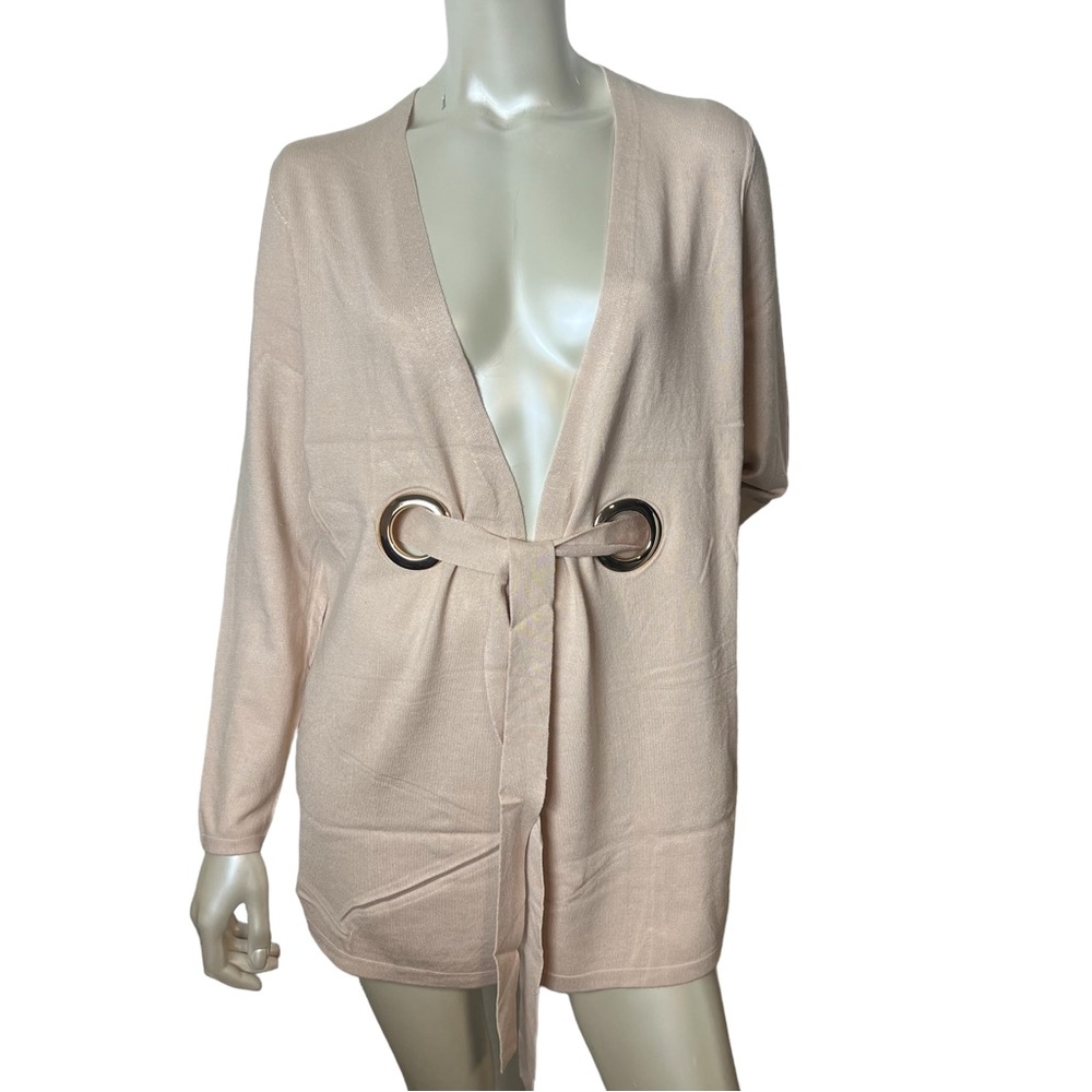 Coco Bleu Oatmeal Heather Long Sleeve Tie Knit Cardigan.